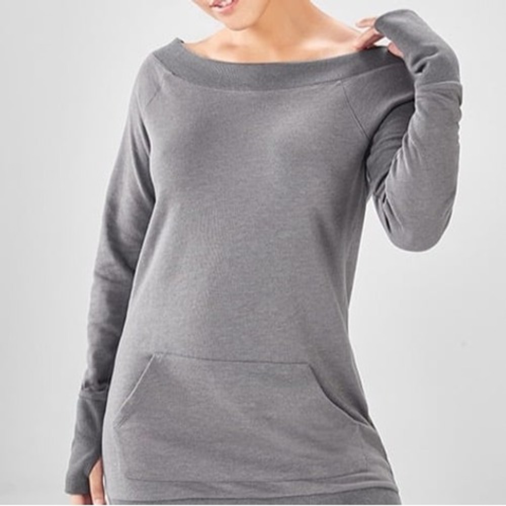 Fabletics Zaylee Off-The-Shoulder Pullover Tunic Grey Womens L 10-12